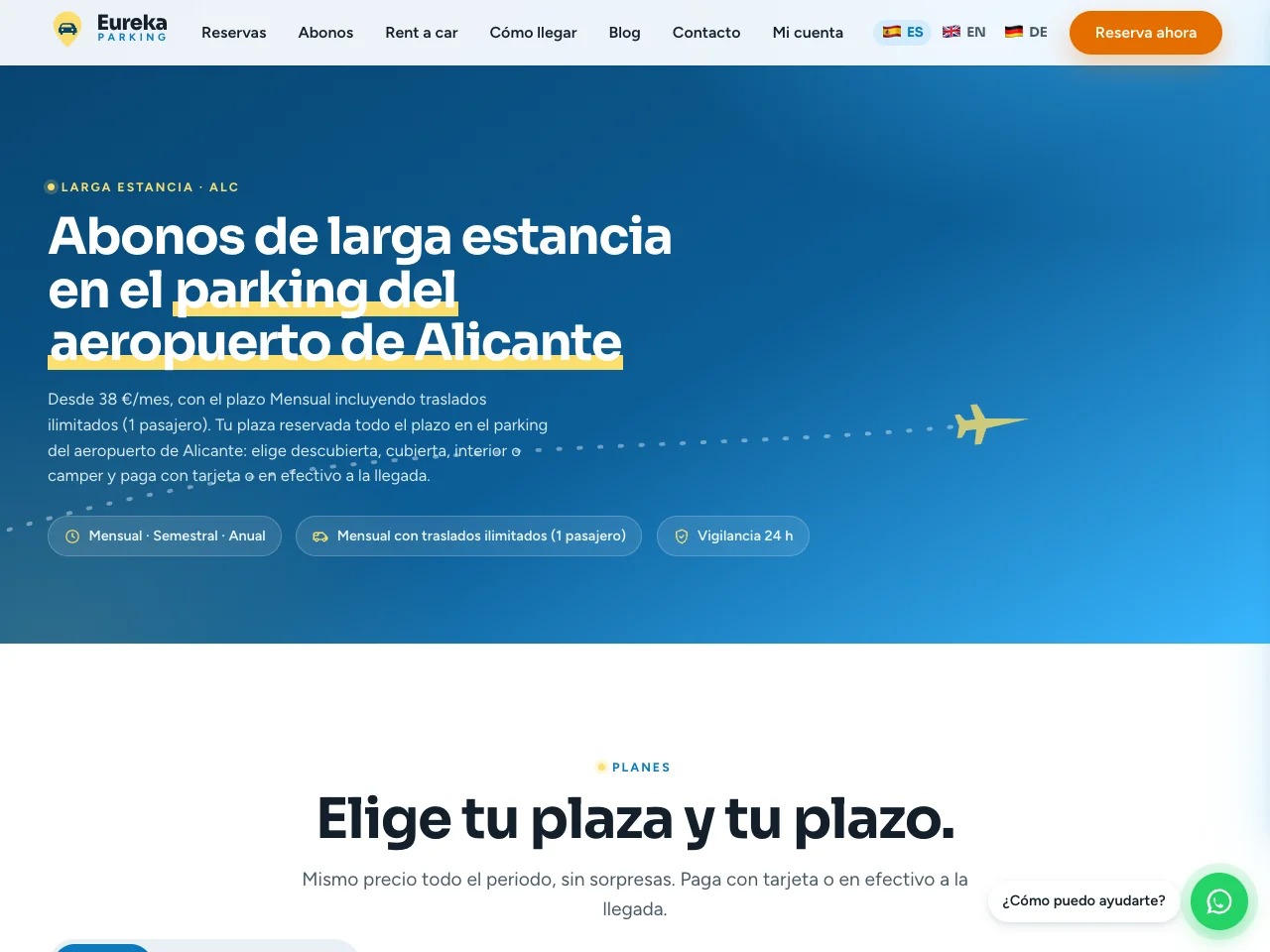 Página de abonos de la web de Eureka Parking