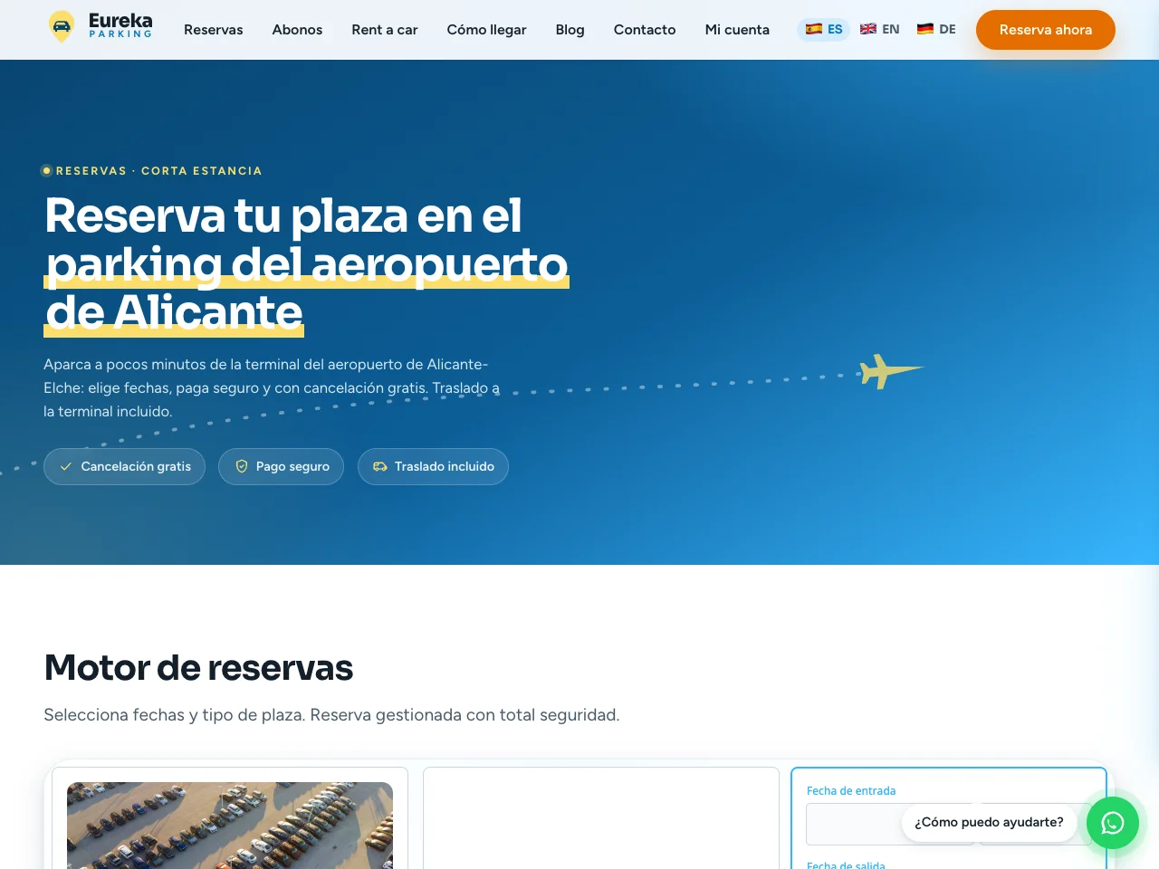 Página pública de reservas de Eureka Parking